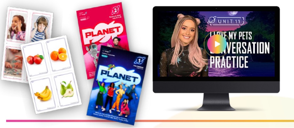 Planet Pop workbooks, flashcards and video learning materials